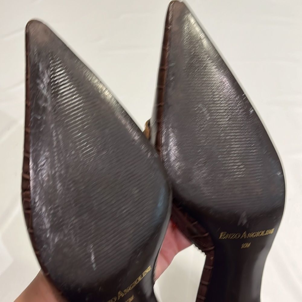 Enzo Angiolini embossed brown pointed heels mules sz 10 - Picture 7 of 15